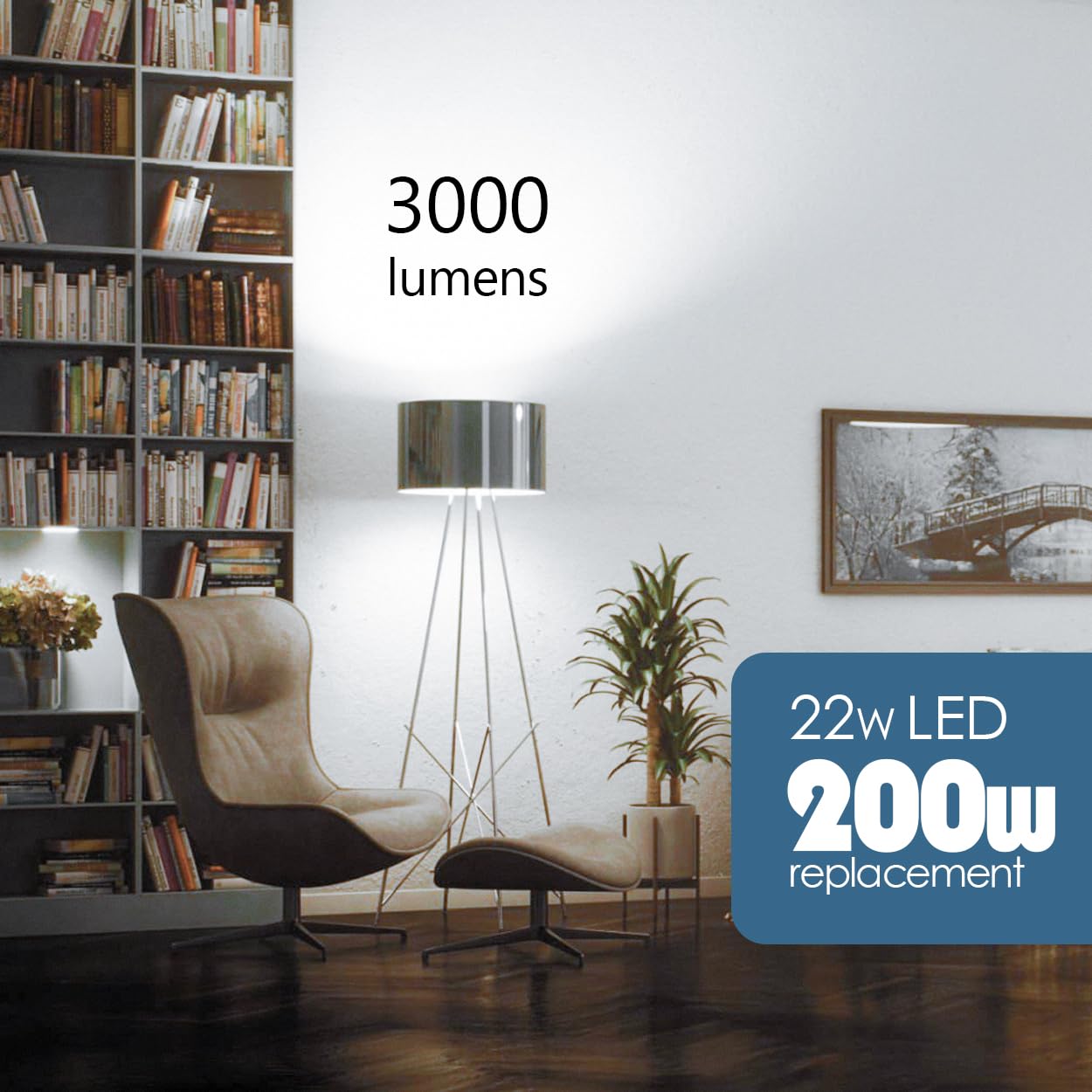 Maelsrlg 200 Watt LED Bulb Equivalent, A21 22W 3000 Lumen LED Light Bulb, Daylight 5000K, Non-Dimmable E26 Medium Base 120V-High Output 200W LED Light Bulbs for Garage, Shop, Warehouse, 4-Pack