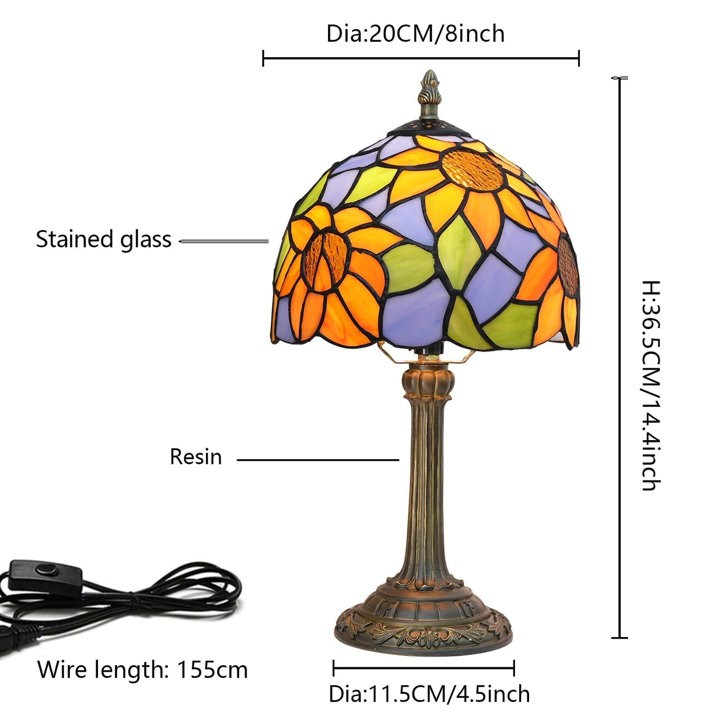 Wecrejoni Tiffany Lamp Bedside Table Lamp-Nightstand Stained Glass Lamp For Bedroom Dorm Living Kitchen  Aesthetic Cute Home Decor Gift (Blue Background Sunflower)