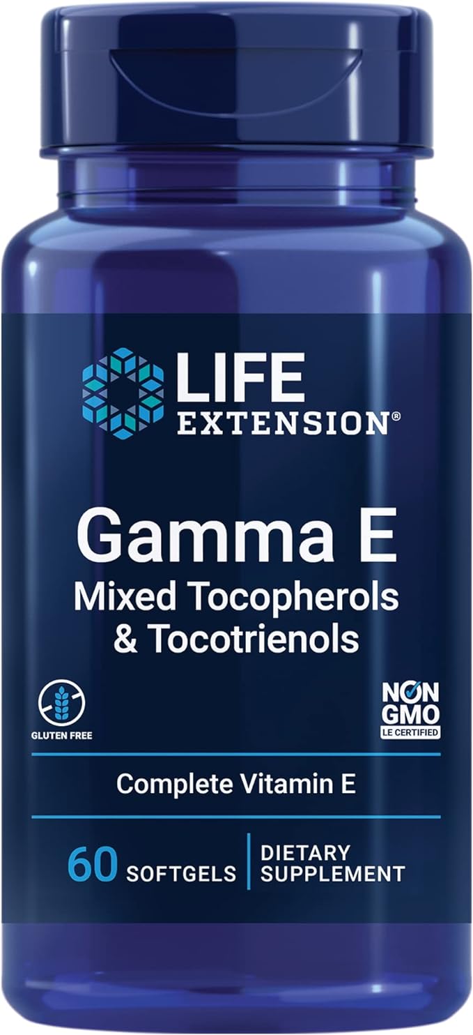 Life Extension Gamma E Mixed Tocopherols & Tocotrienols 60 Softgels and Super K Vitamin K1 K2 MK-7 MK-4 Vitamin C 90 Softgels Bundle