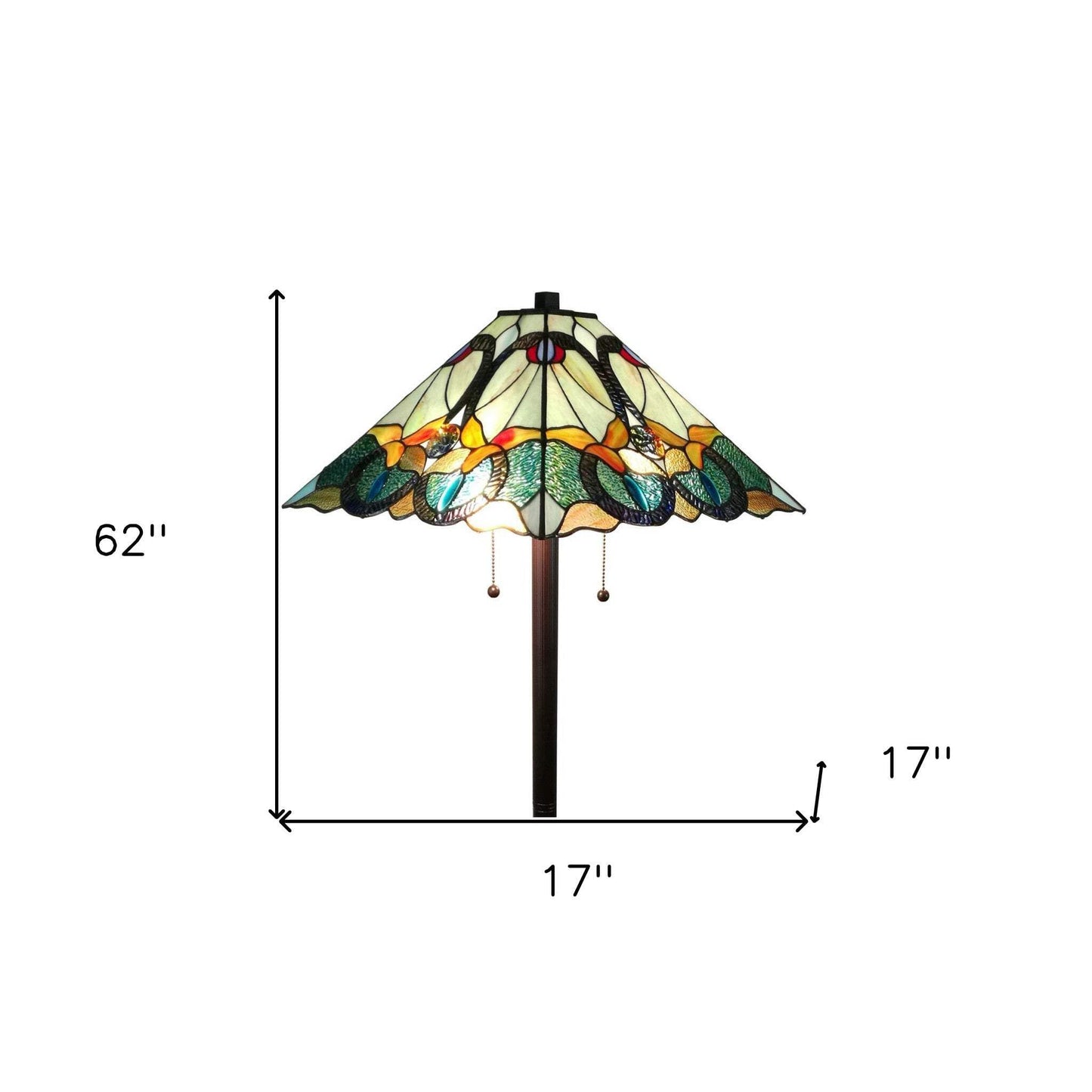 Homeroots Traditional Floor Lamp With Brown & Blue Stained Glass Shade, 62 X 17 X 17 In.