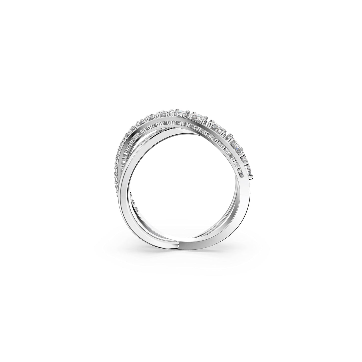 Swarovski Women's Hyperbola Ring, White Crystal Stones in a Spiral Design, Rhodium Finished Setting, Size 58