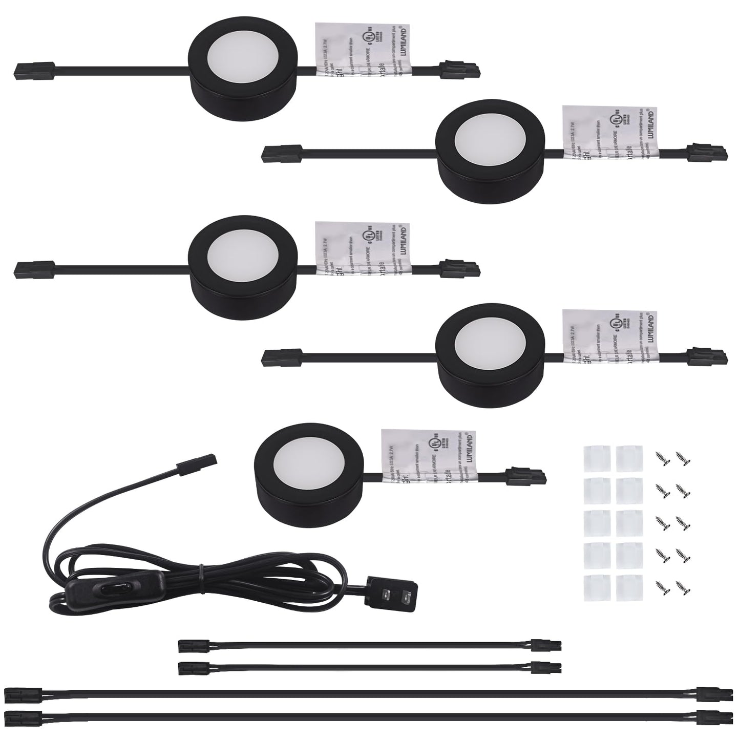 Lumiland Wired Led Puck Lights (2.7Wx5) Plug-In Lighting Natural White (4000K)  Led Cabinet Light For Kitchen Can Be Surface Mount Or Recess Mount  Black