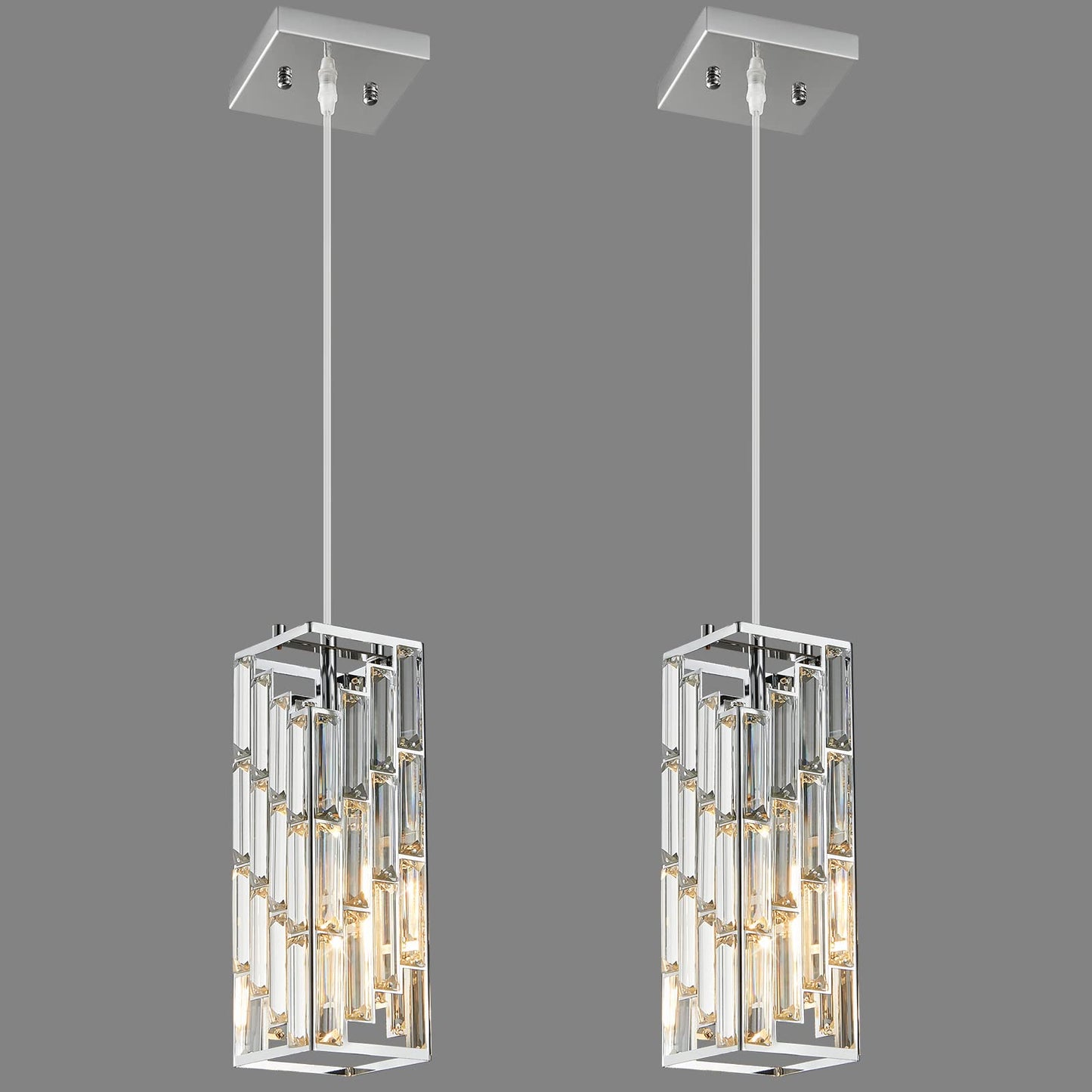 Fdpby Chrome Mini Crystal Pendant Light Fixture, 2-Pack Adjustable Chandeliers For Kitchen, Dining Room, Bedroom - Model Jp-002