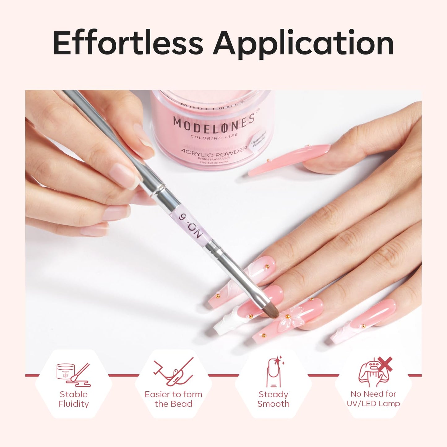 Modelones Acrylic Powder, 4.23oz Upgraded Cover Pink Nail Acrylic Powder for Nail Art 3D Carving French Nails Extensions, Non-Ye