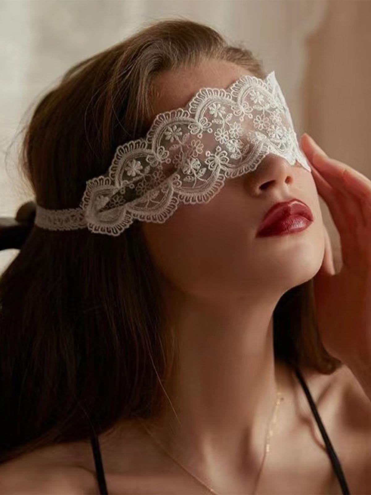 Egfyqzbryn Mysterious Lace Masquerade Mask Sexy Blindfold Hollow Flower Lace Mask Halloween Cosplay Costume Valentine Gifts for Women (Style4)