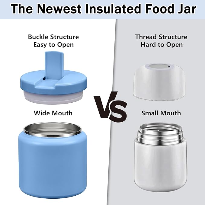 26oz Kids Jar for Hot Food, Insulated Vacuum Food Jar with Buckle Lid, Stainless Steel Wide Mouth Leak Proof Insulated Lunch Container for School Picnic Travel, Sky Blue