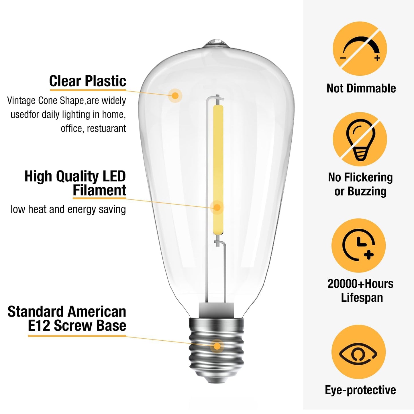Litogo 42Ft Led Outdoor String Lights, Waterproof Warm White Patio Lights With St38 Vintage Edison Bulbs, Model Lg01Zz01