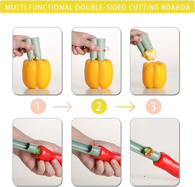 Pepper Corer, 2 in 1 Red Bell Pepper Seed Corer Remover Tool, Fruit & Vegetable Corers Quick Cave Tools for Jalapeno Cutter Deseeder, Yellow Orange, 3 PCS