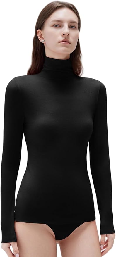 SUUKSESS Women Cashmere Blend Turtleneck Long Sleeve Shirt Fitted Fall Basic Thermal Tops Fall Fashion