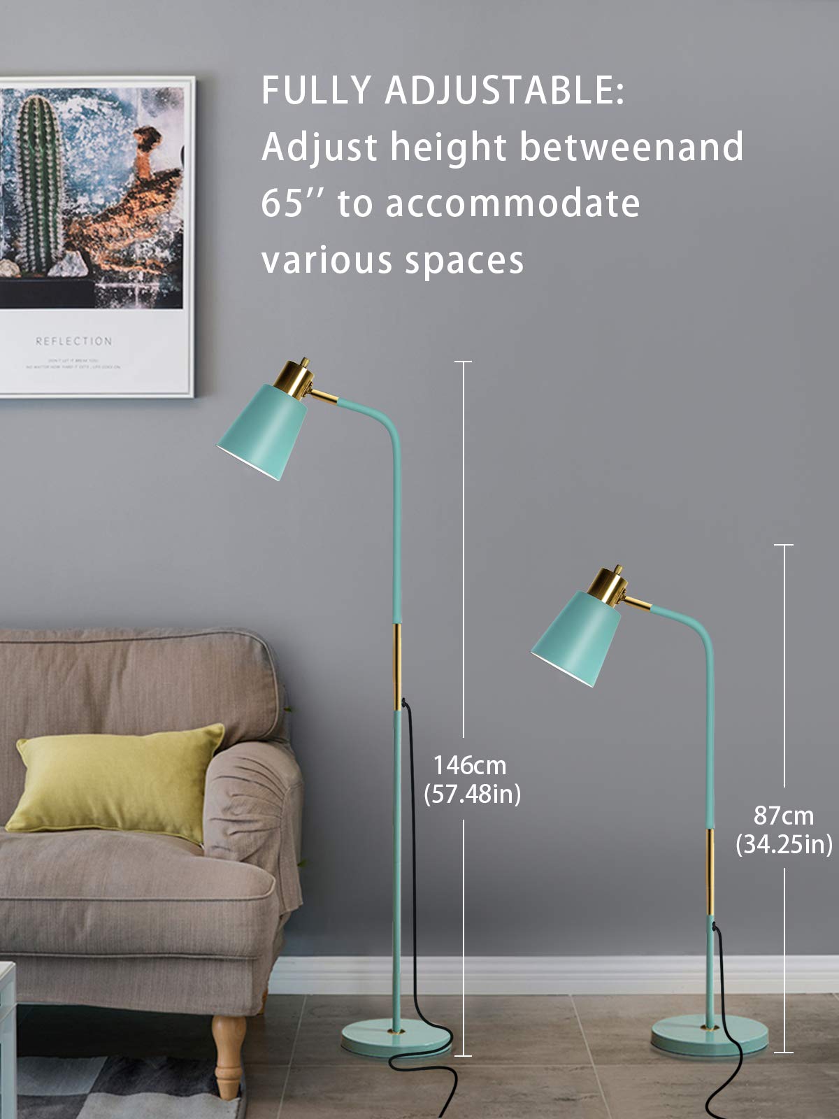 LALISU Industrial Floor Lamp - Adjustable Metal Heads, Rustic Farmhouse Style, Green Color, Ideal for Living Room, Bedroom, Office