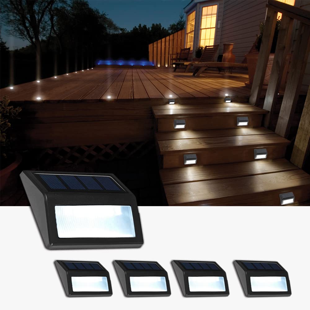 Follateas Solar Lights Outdoor  Waterproof Solar Powered Deck Step Lights For Patio Garden Backyard Garage Driveway Pathway Outside Wall Lighting (Cool White/4 Pack)