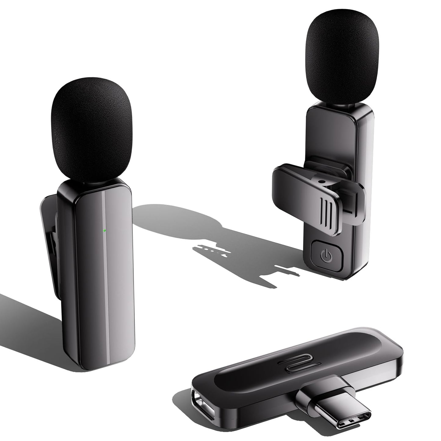 2 Pack Wireless Mini Lavalier Lapel Microphone for iPhone 15,16,Android Phone - 65ft Cordless Clip on Dual Mics with Noise Reduc