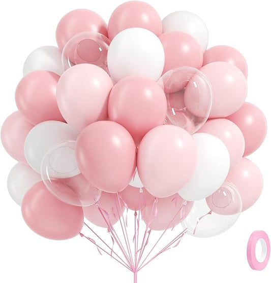 60pcs Light Pink Balloons with Clear Pastel Pink and White Balloons for Wedding Bridal Baby Shower Shower Birthday Party D...