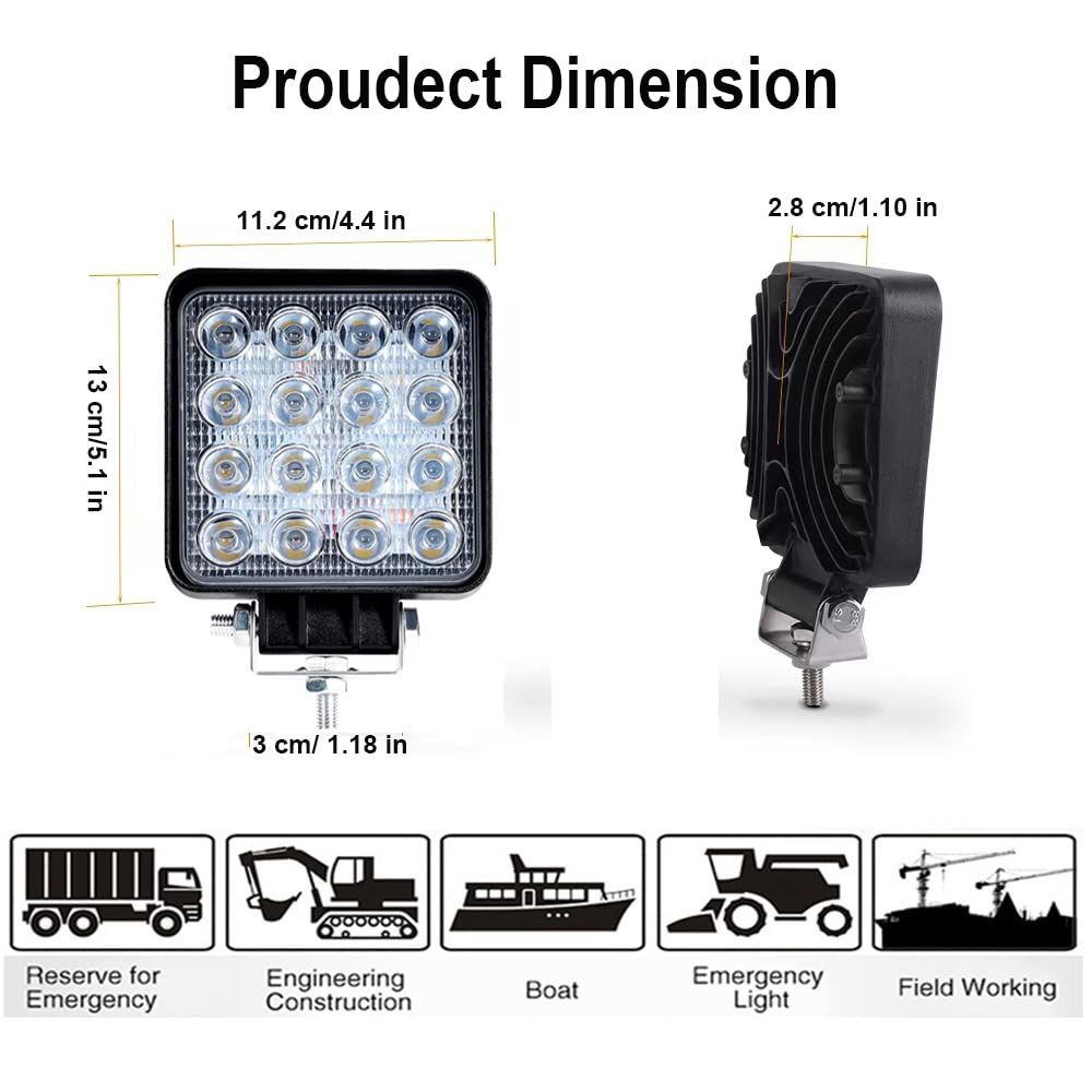 WINBANG LED Light Bar 48W Square Spot Work Light, 4 Inch, Aluminum, 2 pcs
