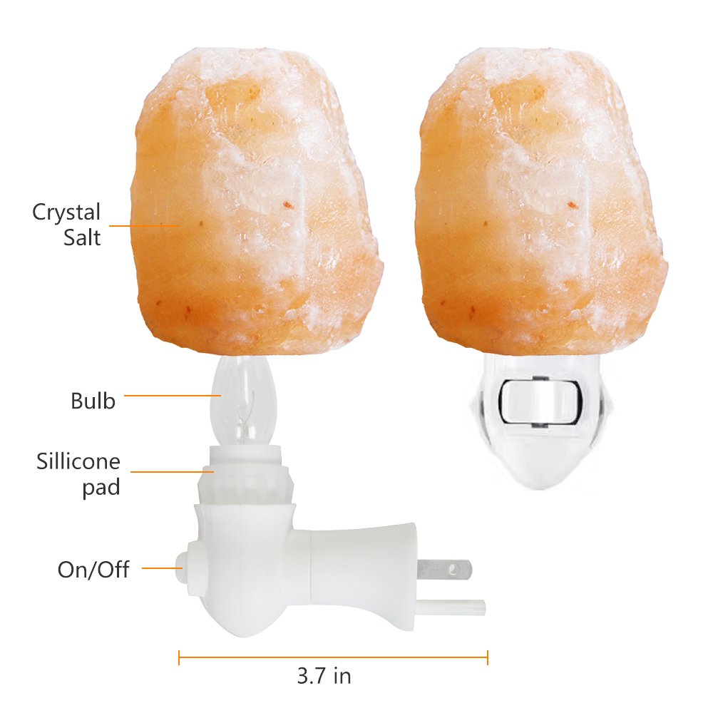 Pursalt Himalayan Salt Lamp Night Light - 360° Rotatable Wall Plug, Pink Crystal Rock, Includes 2 Bulbs, Natural-1 Pack