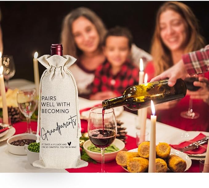 Qubereeree New Grandparent Gift, Pairs Well with Becoming Grandparent Gift, Baby Shower Wine Gift Bag Baby Announcement Pregnancy Reveal Gifts for Grandparent, New Grandpa Grandma to be Wine Bag