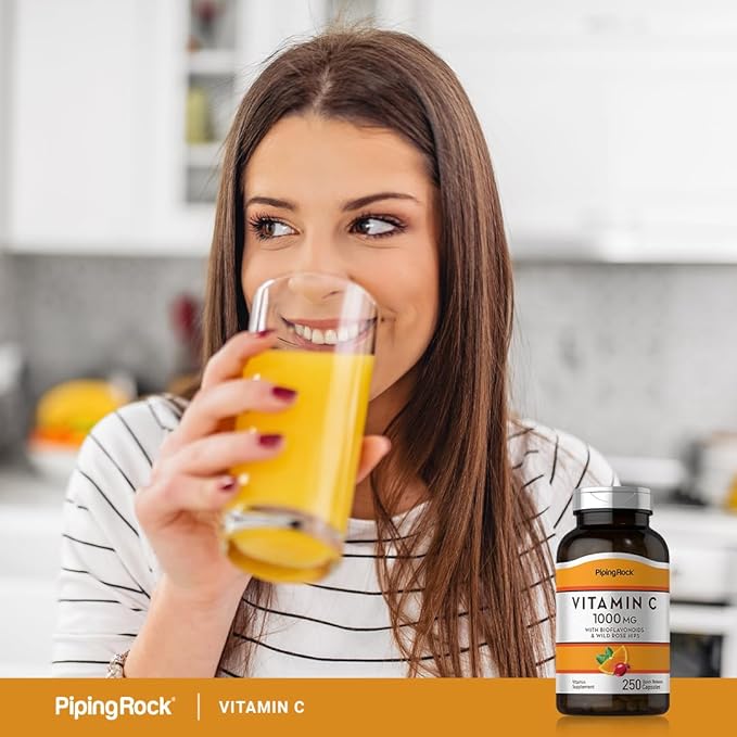 Piping Rock Vitamin C 1000mg | 250 Capsules | with Bioflavonoids and Rose HIPS | Supplement for Women and Men | Non-GMO, Gluten Free