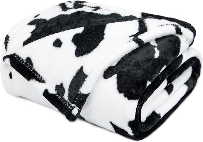 Cow Print Blanket Black & White - 50"x60" Plush Soft Fuzzy Fleece Throw for Adults Kids, All-Season Lightweight Bedding Decor, Gifts for Cow Lovers Birthday