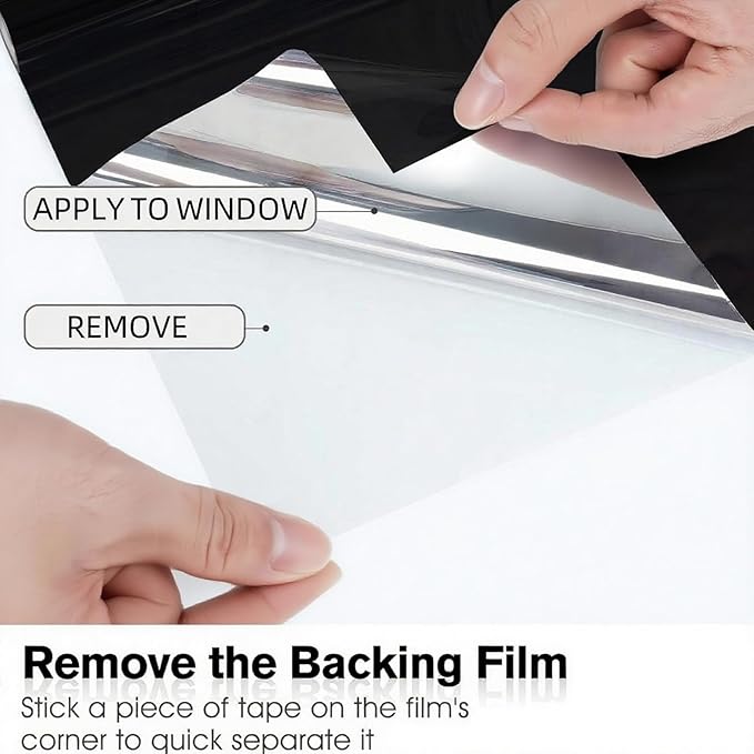 Window Privacy Film One Way Daytime Privacy Static Cling Sun Blocking Static Cling,Frosted Glass Decorative Removable, Reusable, Anti-UV,Heat Blocking, with Tools Black 23x157inch