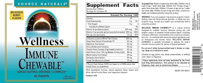 Source Naturals Wellness Immune Chewable, Great-Tasting Defense Complex* - 60 Wafers