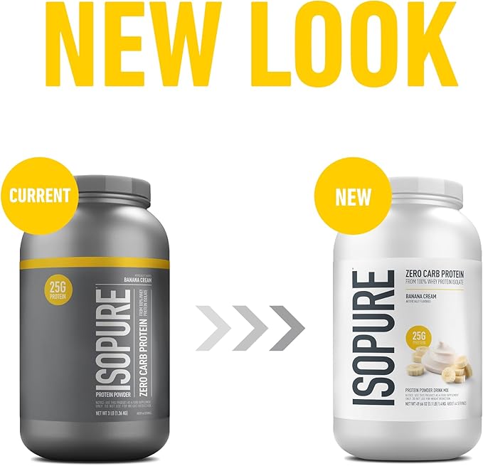 Isopure Zero Carb 100% Pure Whey Isolate Protein Powder, Lactose Free, Gluten Free, With Vitamins, Banana Cream, 25g Protein Per Serving, 3 Lbs, 44 Servings (Packaging May Vary)