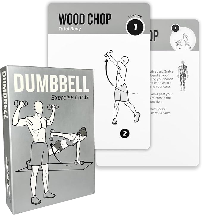 Dumbbell Workout Cards, 62 Large 5"x3.5" Exercise Cards for Home & Gym, Strength Training, Muscle Building, Beginner Fitne...