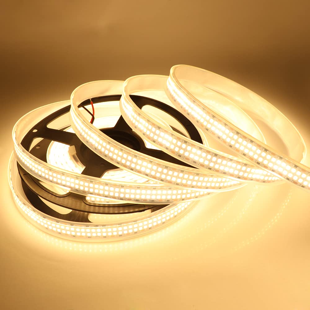 Ledenet Led Strip Lights Warm White 3000K 16.4Ft/5M Double Row 2835 Smd 2400Leds Dc 24V Daylight Bright Dimmable Flexible Led Tape Light Waterproof Ip67 Outdoor Lighting(No Adapter & Dimmer)