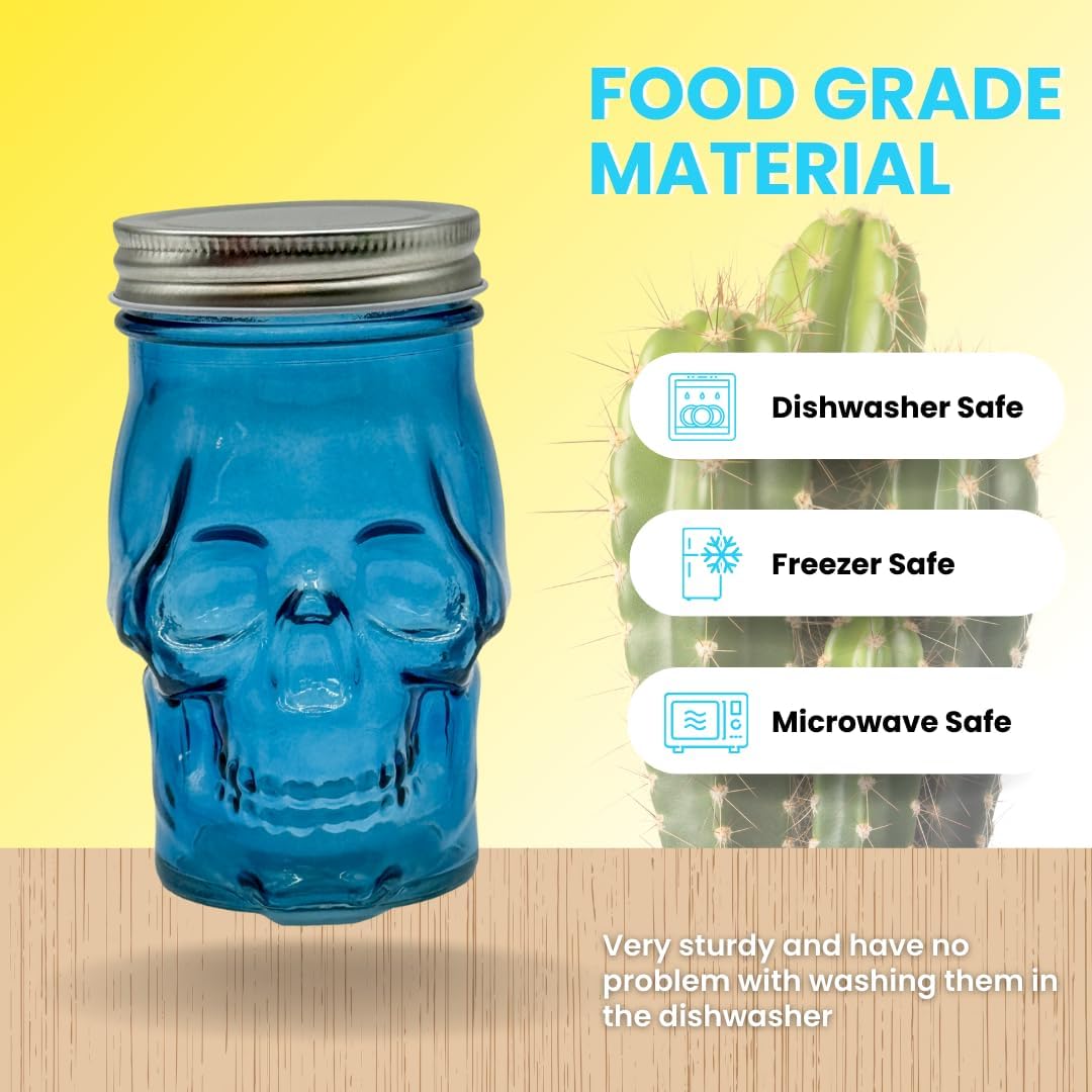 Generic 14 oz Colorful Skull Glass Mason Jar – Mix & Match 7 Vibrant Colors, Large & Durable! (Red)