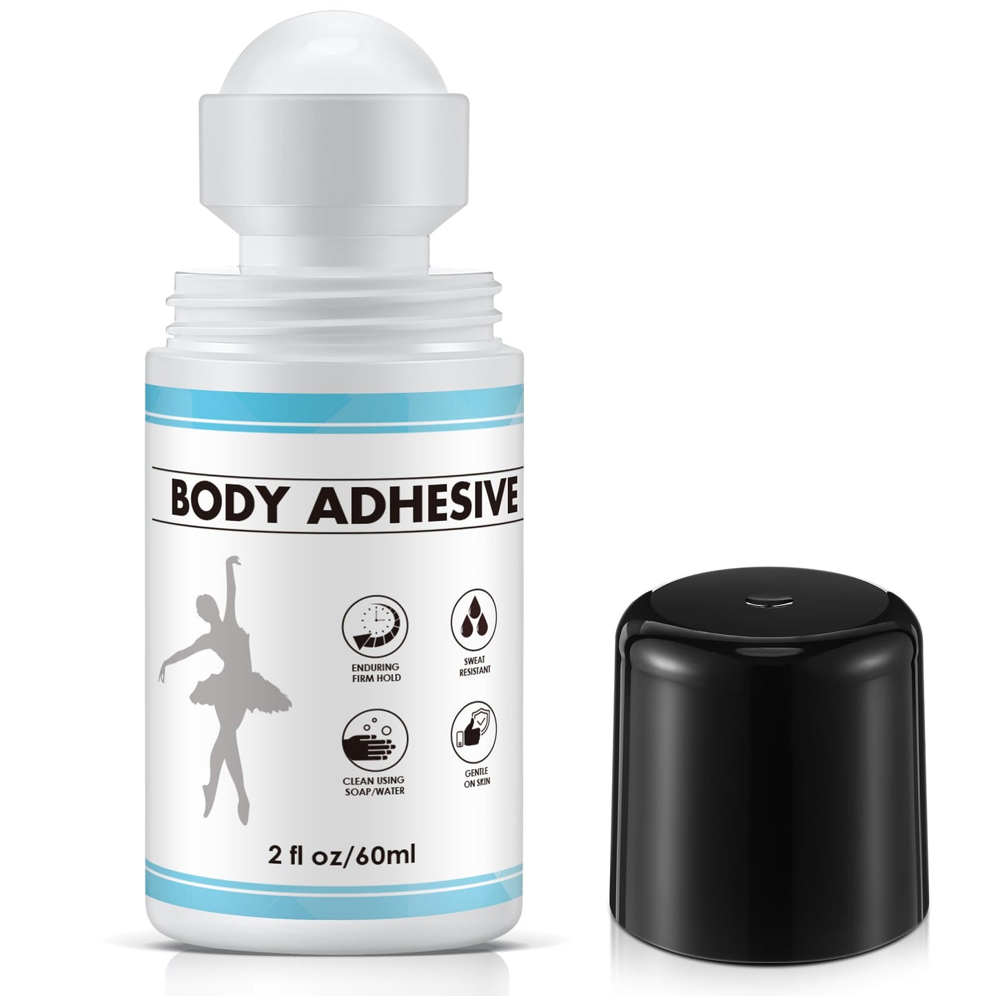 ElectricWise 1 Pcs Roll On Body Adhesive for Dancers, Sweat Resistant Water Wash Off Body Glue for Skin & Clothing, Fashion Butt Glue Applicator for Compression Stocking, Bras, Residue Free, 2oz