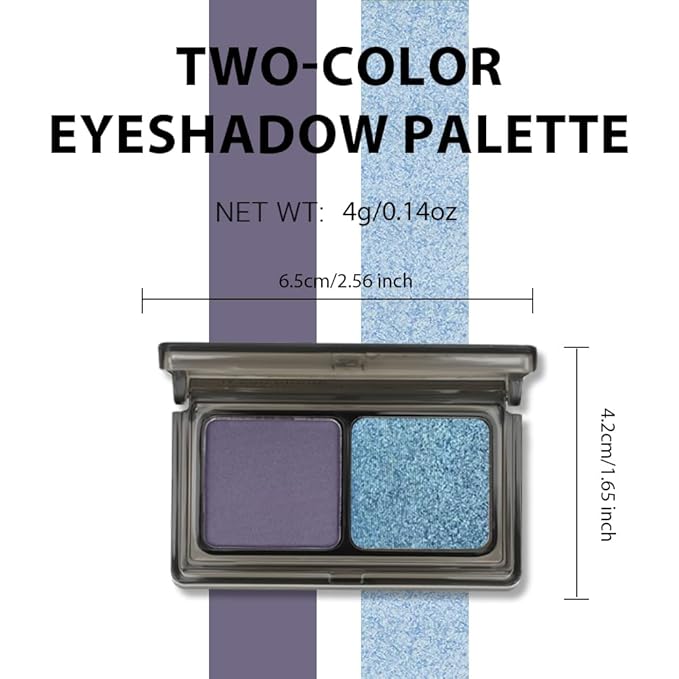 Blue Shimmer Eyeshadow Matte Deep purple Double Colors Palette, High Pigment Eye Shadow Powder, Blendable Smooth and Texture Waterproof Smudge-proof Durable Long-lasting Makeup Palette 04#