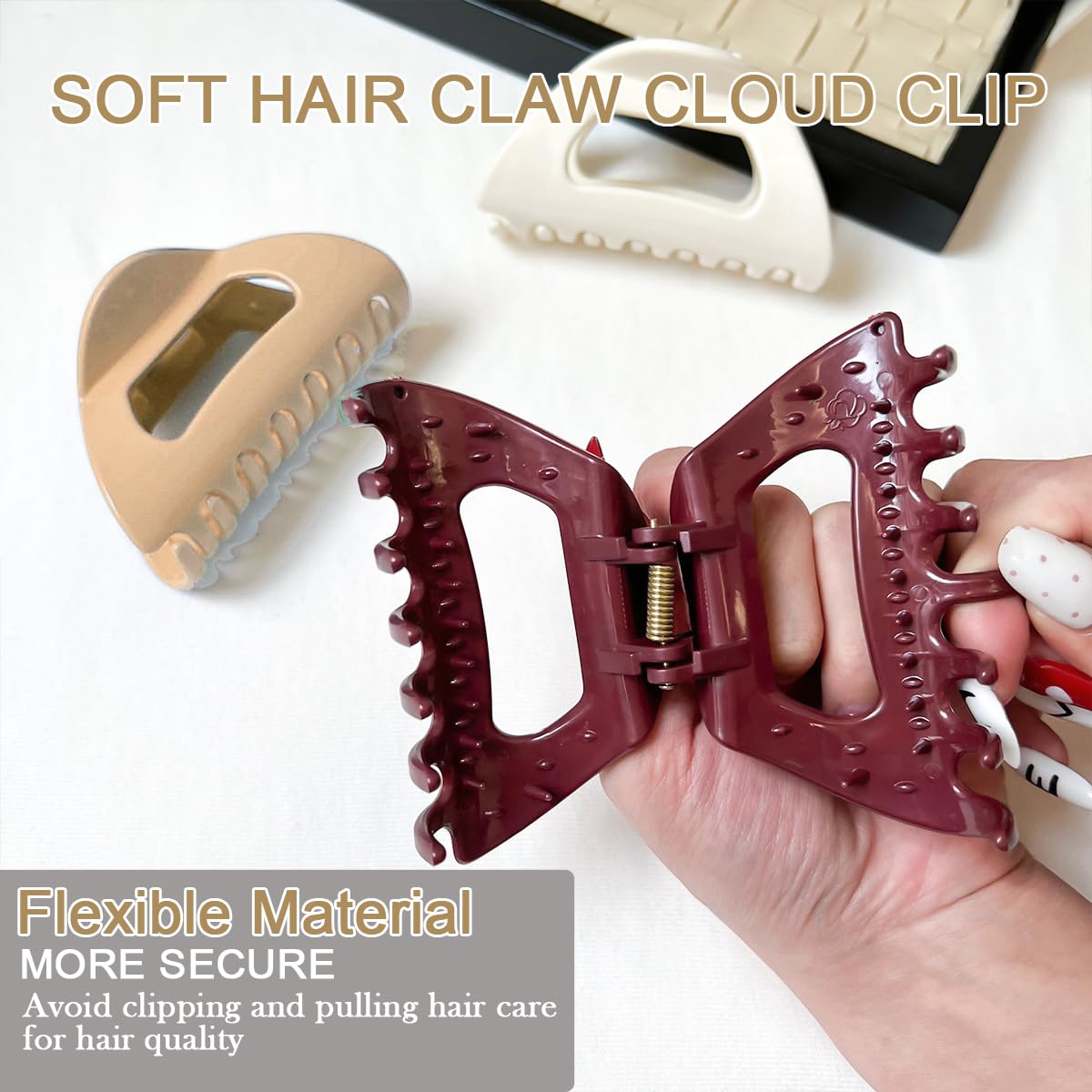 Aaiffey Cloud Claw Clips,Cozy Hair Claw Clip for Women Soft Silicone Hair Clip Strong Hold No-Slip Grip Hair Clips for Thick Fin