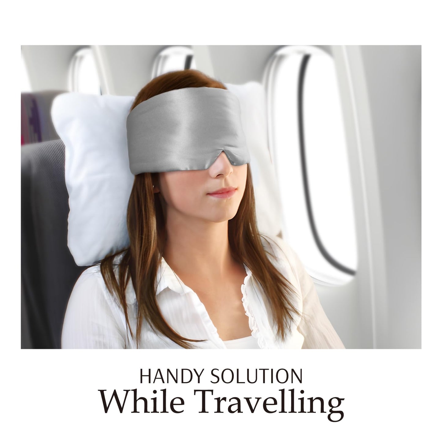 Zenssia 100% Mulberry Silk Sleep Mask Eye Mask for Man and Woman with Adjustable Headband, Full Size Large Sleep Mask & Blindfold for Total Blackout for All Night Sleep, Travel & Nap-Silvergrey