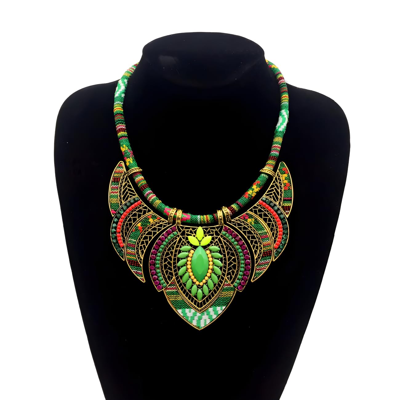 Ethnic Style Chunky Colorful Collar Festival Tribal Beaded Boho Choker Costume Necklace for Women Gift (green)