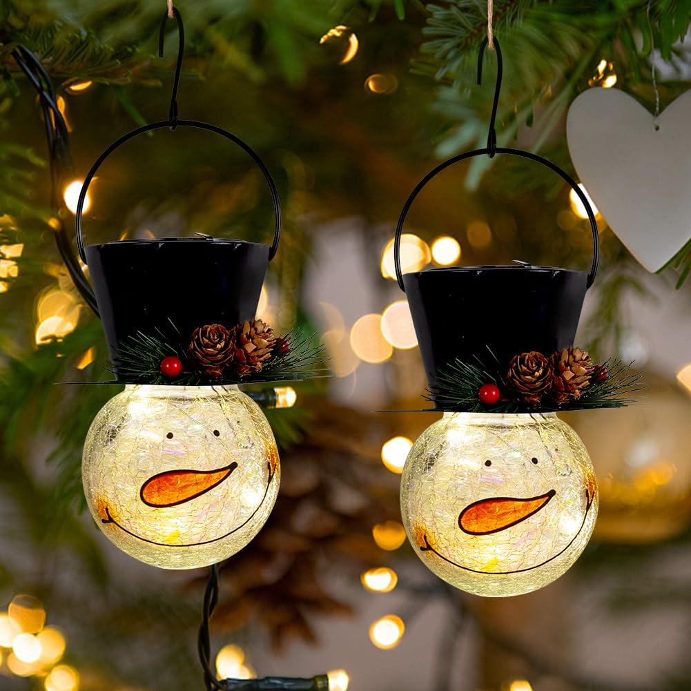 Starsoul 2 Pack Snowman Solar Lanterns  Christmas Outdoor Hanging Lantern Waterproof Decorative Snowman Lights Decor For Garden  Patio  Yard  Porch  Xmas Holiday Party Decor (Pinecone)