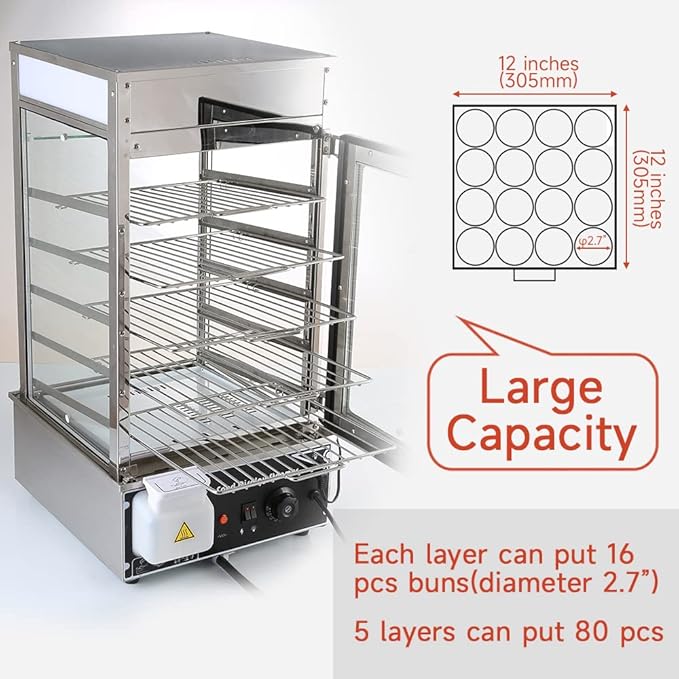 110 Volt Chef Prosentials Bun steamer electric food display automatic temperature control 5 layers display Stainless Steel Bun Steamer For Kiosk