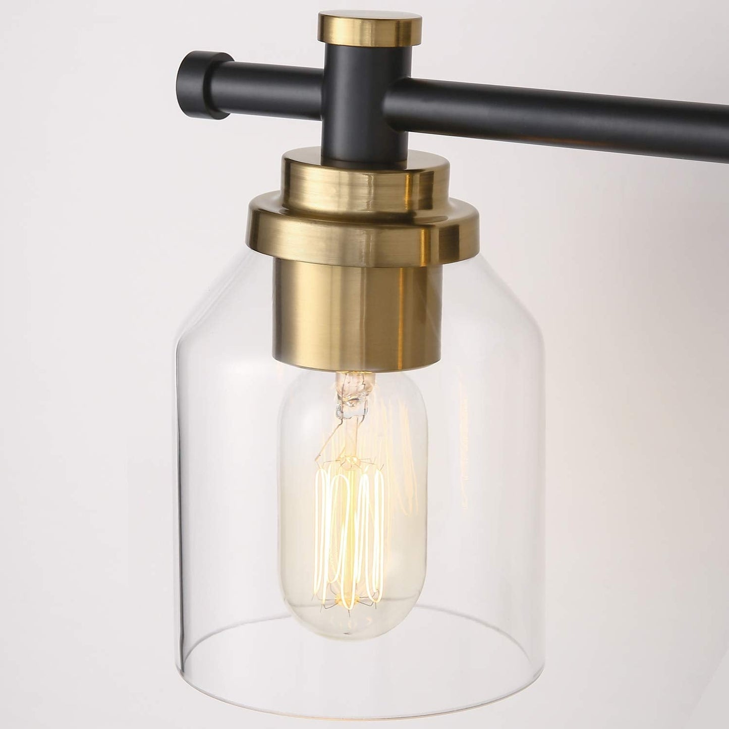 SOLFART Vintage 3-Light Bathroom Vanity Light Fixture, Glass Shade, Black and Brass, Model 7900