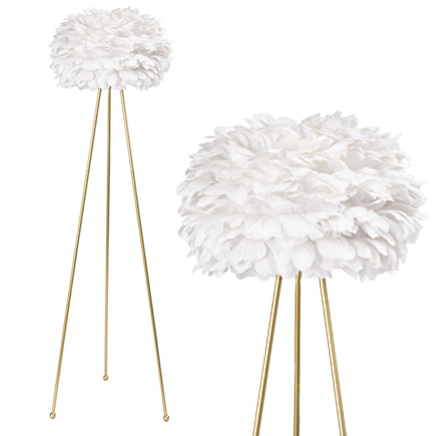 Maxax 60 Tripod Floor Lamp - Modern Gold With White Feather Shade, F21 Model For Bedroom, Dining Room, Living Room, Kitchen