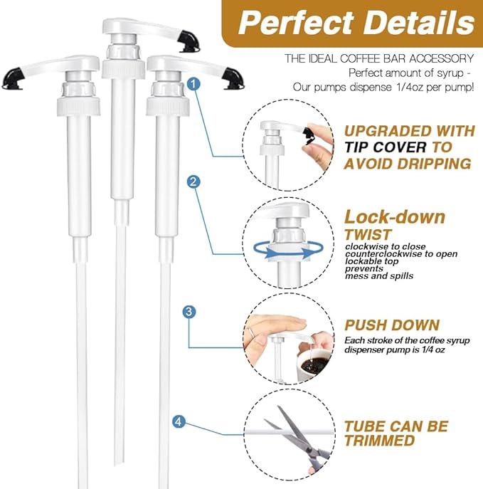 8 pcs White Syrup Pumps with Cap to Avoid Dripping, Leak Proof Coffee Syrup Dispenser, Fits 25.4 Oz Coffee Flavoring Syrup Bottles, Great for Home & Coffee Bar Drinking Mixes, Cocktails, Beverage