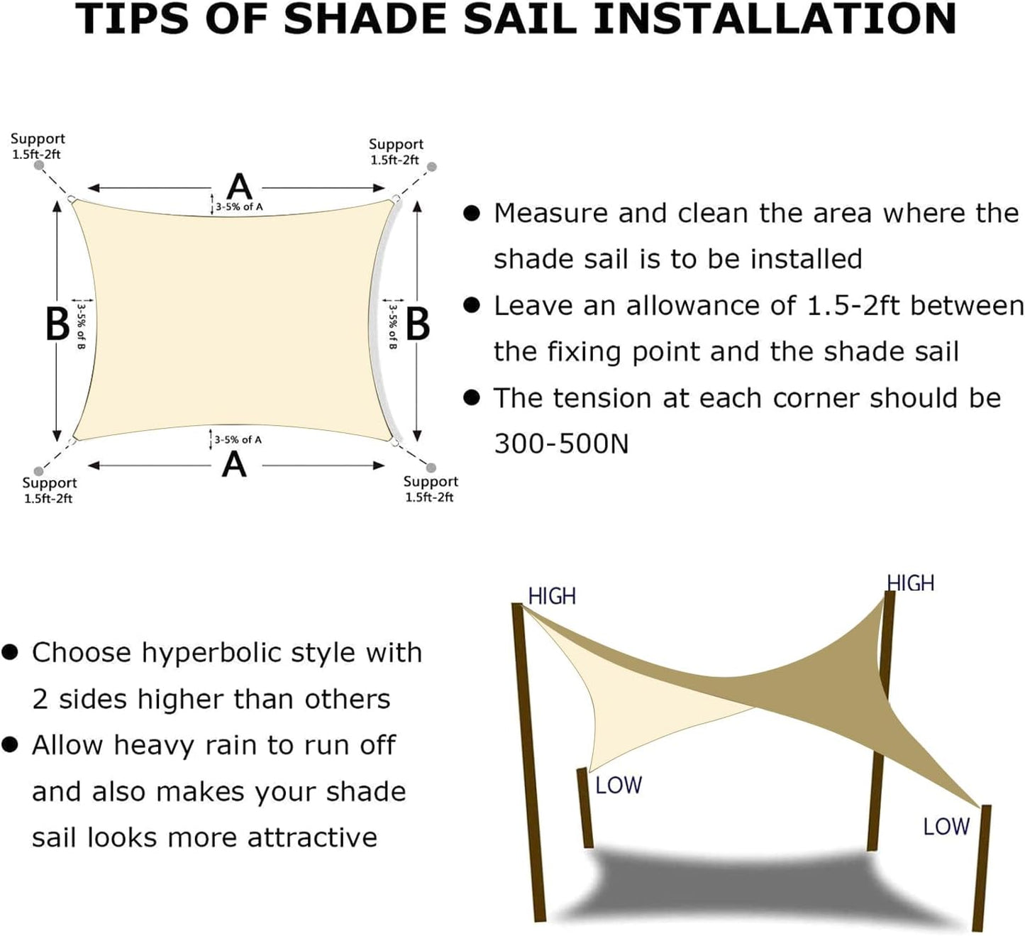 KANAGAWA 14'X24' Cream Custom Size Sun Shade Sail Rectangle UV Block Canopy Cover for Patio Backyard Lawn Garden Outdoor (Customized Available)