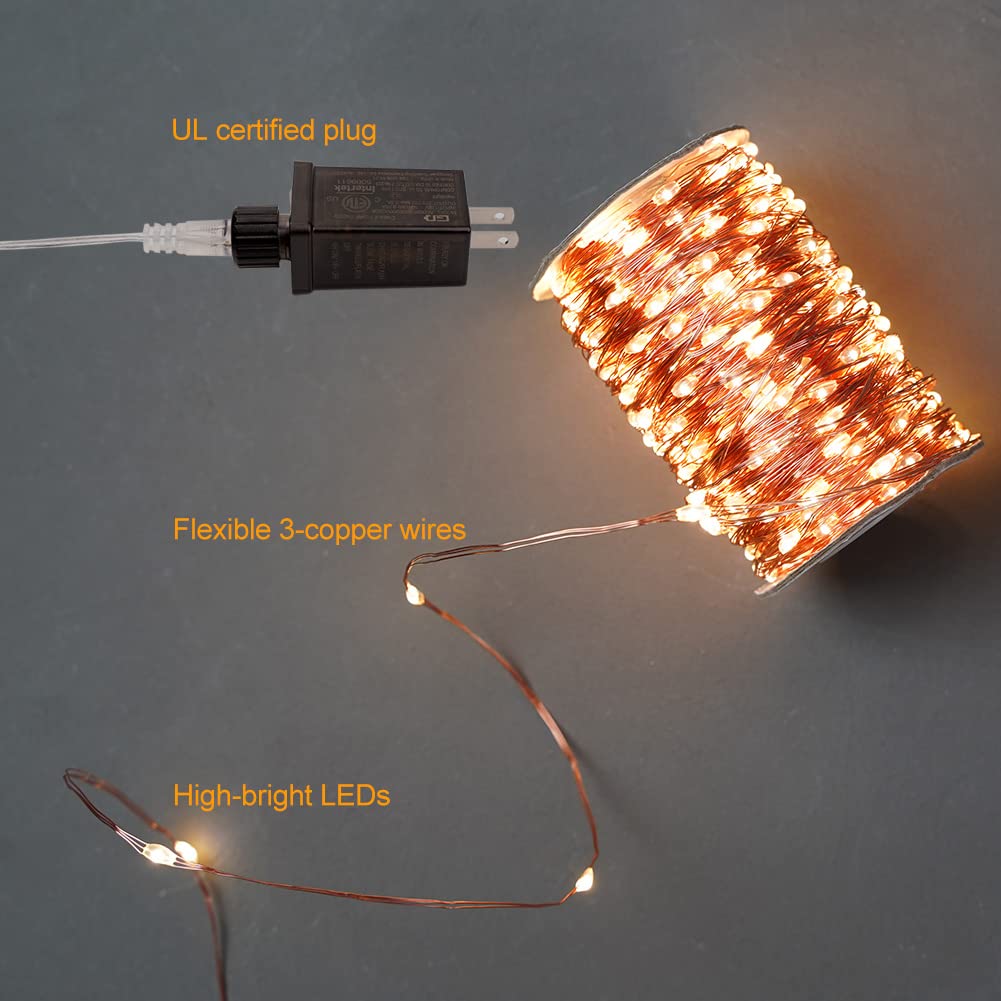 Resnice 660Ft Waterproof Copper Wire Fairy Lights, Warm White, 2000 Led With Remote For Garden, Patio, Christmas Decoration