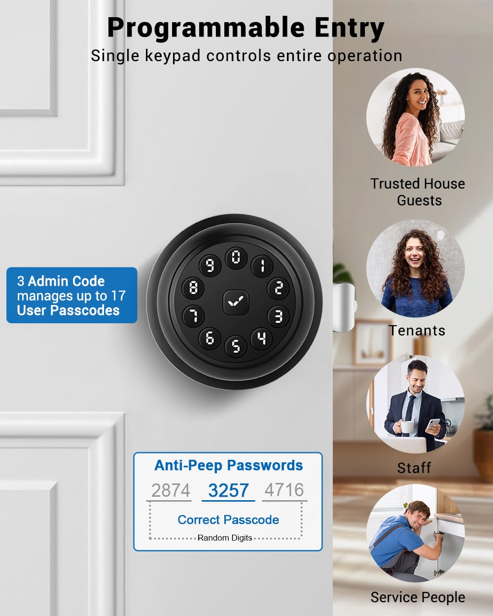 WREO Keypad Smart Door Knob Lock, Keyless Entry Door Lock with Handle - Auto Lock for Front Door - Electrionic Code Door Lock for Bedrooms, Home Office, Garage, Apartment - Easy Installation