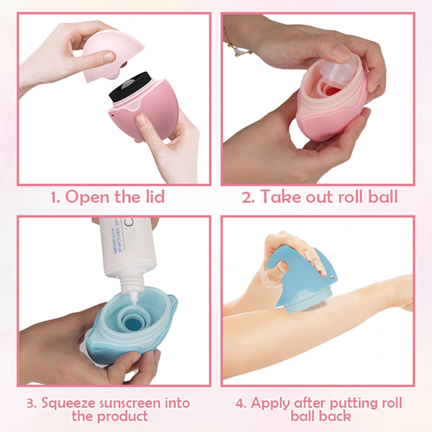 Sunscreen Applicator,Refillable Roll on Sponge Sunscreen, Suncream & Lotion Applicator,Sun Lotion Applicator Sun Cream Brush Set