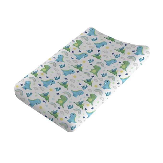 Dinosaur Rainbow Diaper Changing Pad Cover Sheets for Boy Girl 32''x16'' Cartoon Dino Sun Star Cactus Mountain Unisex Fitted Changing Table Covers Comfort Soft Breathable Baby Changing Table Mats
