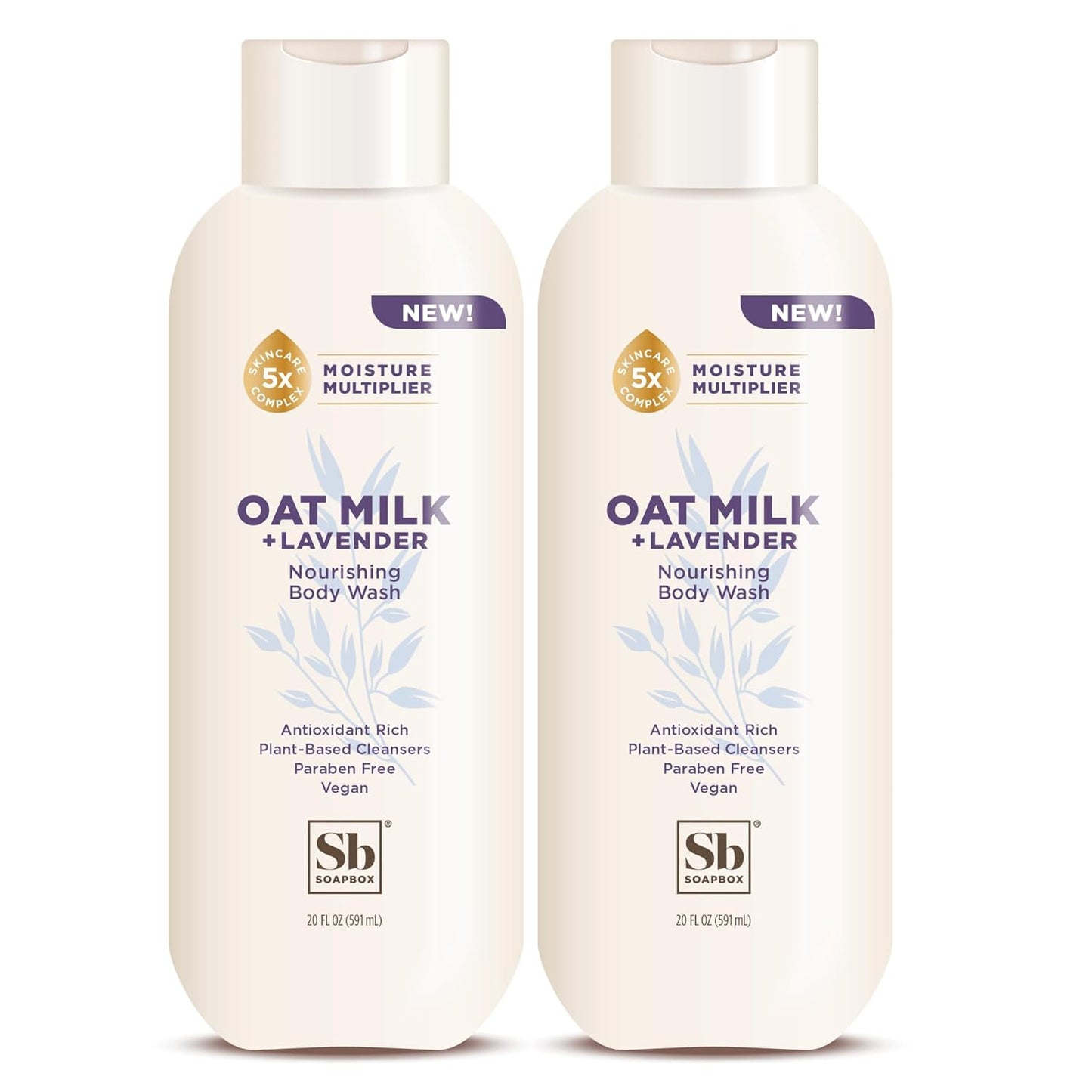 Soapbox Body Wash, Oatmilk & Lavender Liquid Body Wash, Moisturizing Soap with Shea Butter, Vegan Duo Pack of 2 Soap Bottles, 20oz Each