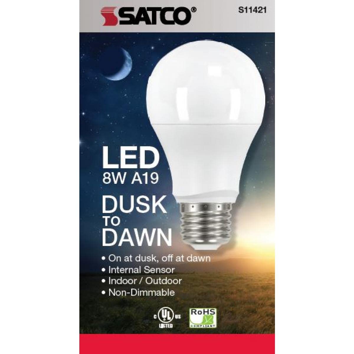 Satco S11421 Led A19 Light Bulb 2700K Dusk To Dawn 1 Pack