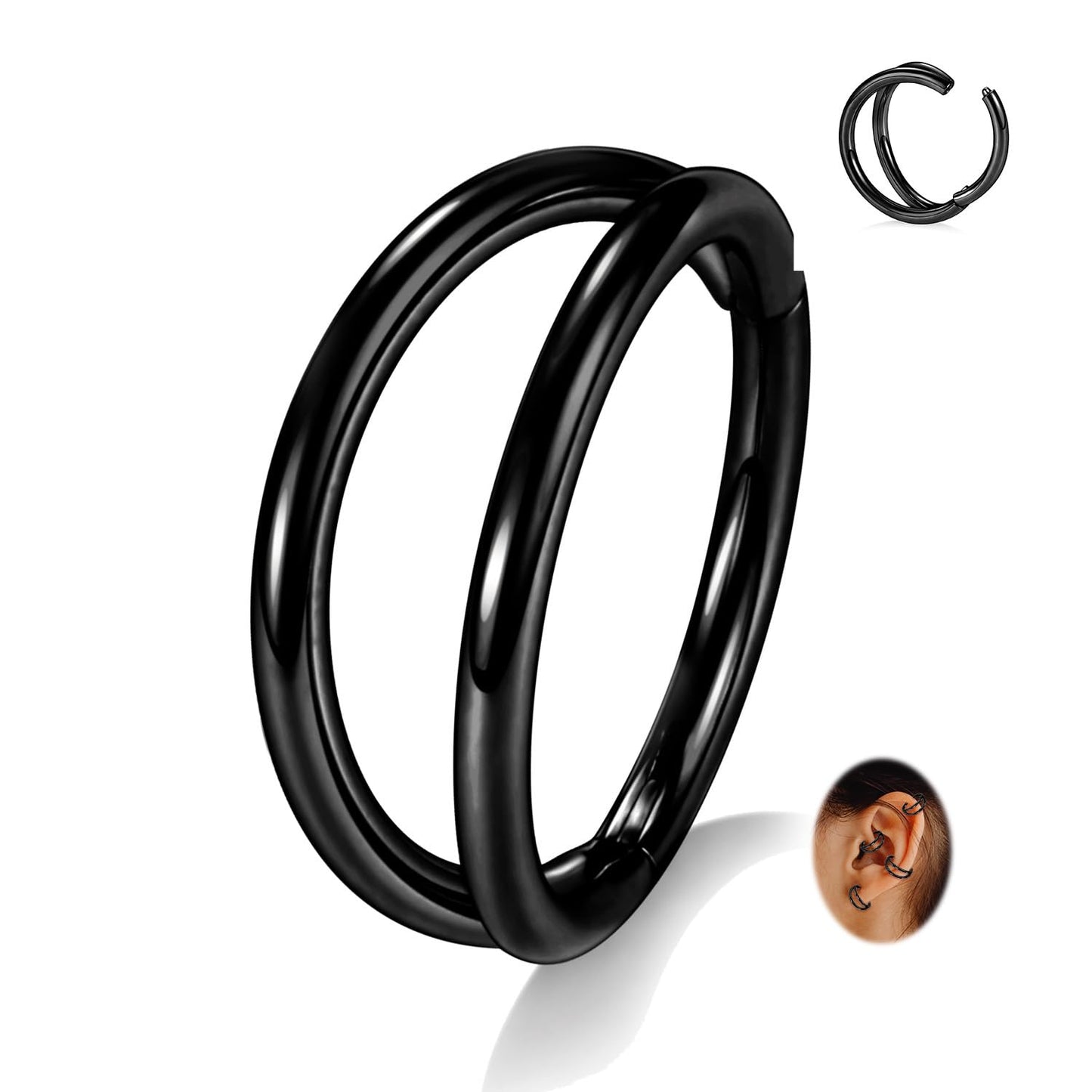 FUNLMO 20G Nose Ring Septum Tragus Helix Conch Rook Daith Piercing Jewelry Double Hoop Cartilage Earring 316L Surgical Steel Lip