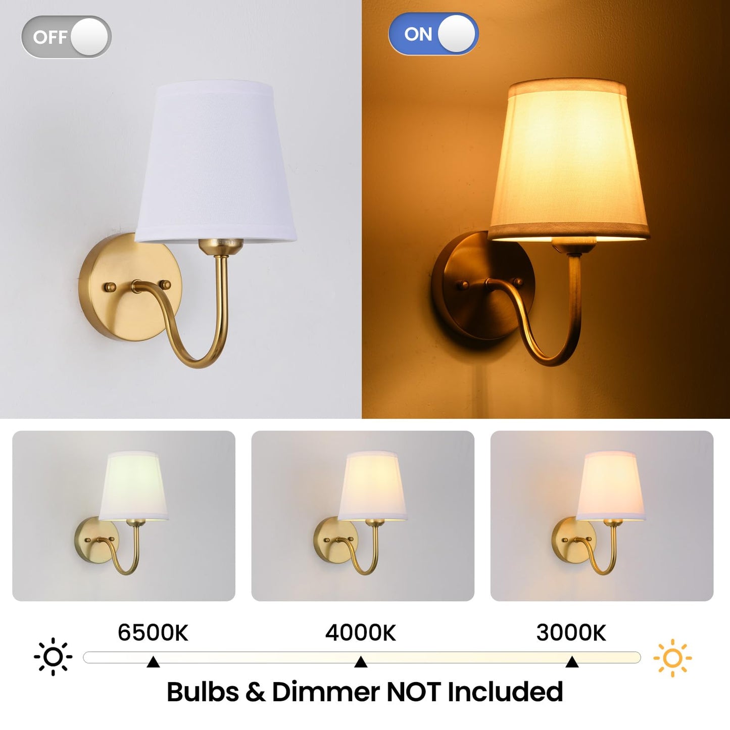 Smeike Wall Sconce Set Of 2  Gold Bathroom Vanity Sconces Wall Lighting  Indoor Wall Lights With Light Beige Fabric Shades  Wall Mounted Lamps For Bedroom Living Room Hallway