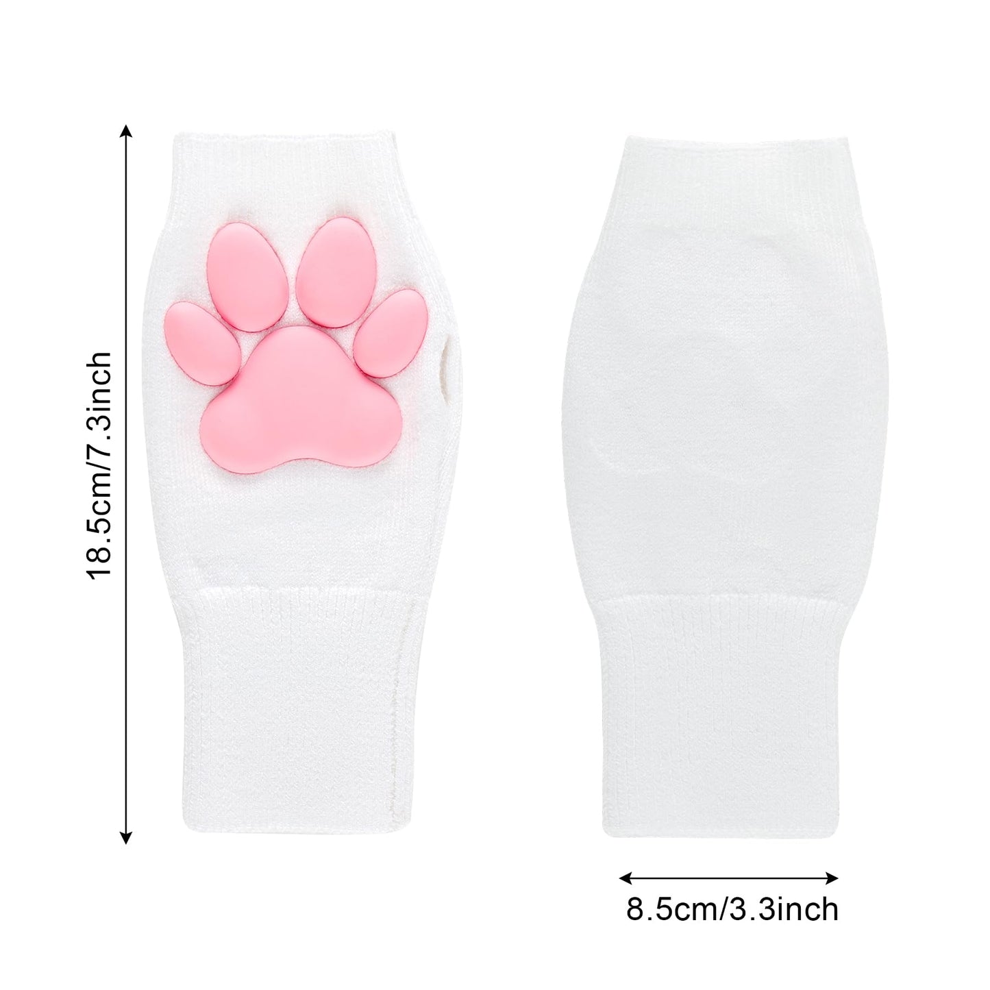 Nydotd Cat Paw Pad Mittens Gloves Kawaii Pink 3D Claw Fingerless Cute Cat Cosplay Gloves Sleeve for Girls Party (White, Short)