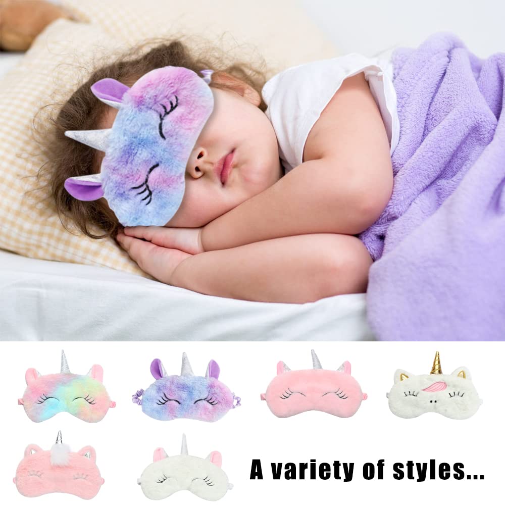 4 Pcs Cute Sleep Mask Animal Sleep Mask Soft Plush Blindfold Eye Covers for Sleeping Women Girls Kids