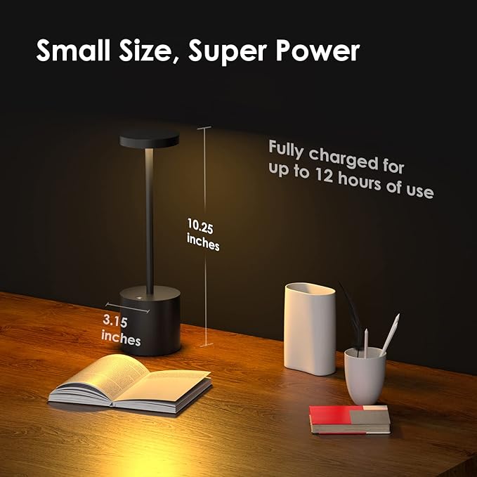 Cordless Table Lamps Rechargeable - Outdoor Portable LED Table Light 5000mAh Battery Operated Lamp 3 Color Stepless Dimming with Memory Function for Restaurant Dining Patio 2Pack Black